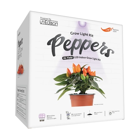 Miracle Led 2-Socket Pepper Grow Light Kit- Red/Blue Spec 12W Replace 150W Grow Bulbs, Black Shades, Timer, 3PK 802213